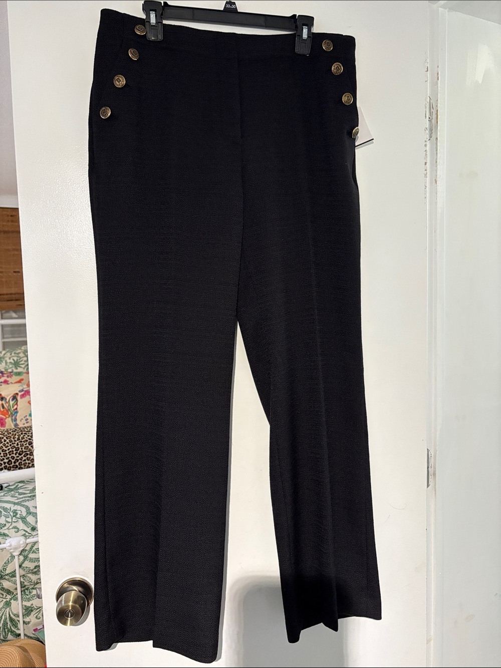 Karl Lagerfeld Black Wide-Leg Trousers with Gold Buttons